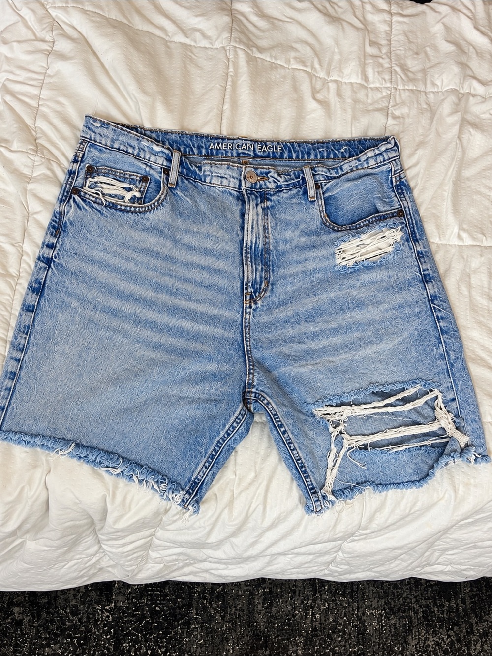 American Eagle Outfitters Light Wash Distressed High-Rise Denim Shorts